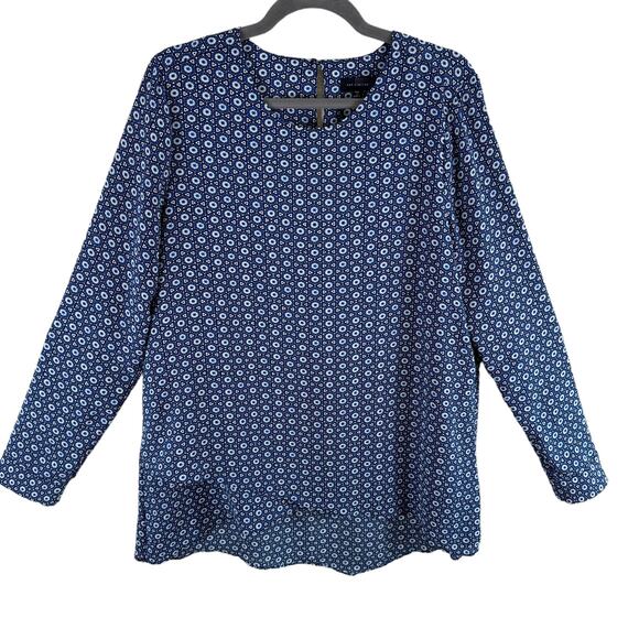 The Limited Geometric Print Crew Neck Long Roll Tab Sleeve Lightweight Blouse LT - Picture 1 of 8